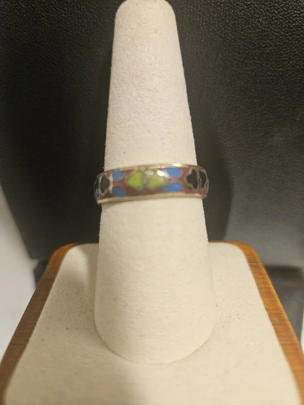 Vintage Cloisonne RING Rust Gold Green Black 8